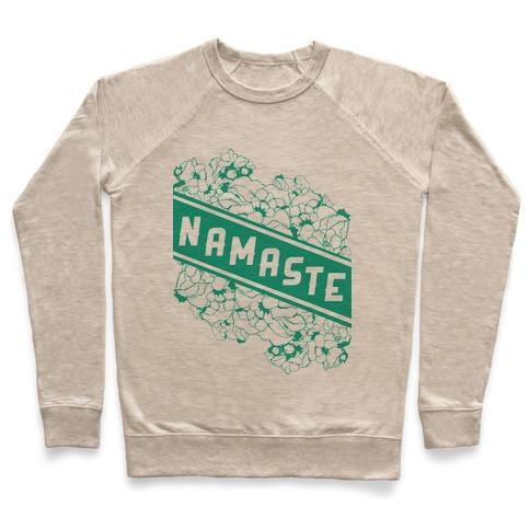 Virgin Teez  Pullover Crewneck Sweatshirt / x-small / Heathered Oatmeal NAMASTE BANNER CREWNECK SWEATSHIRT