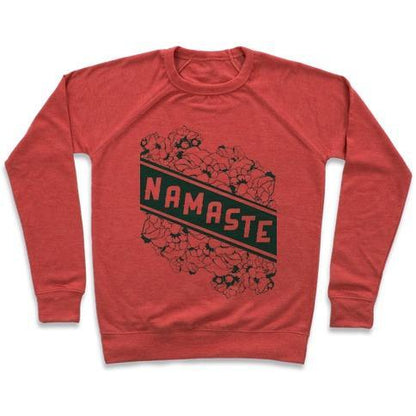 Virgin Teez  Pullover Crewneck Sweatshirt / x-small / Heathered Red NAMASTE BANNER CREWNECK SWEATSHIRT