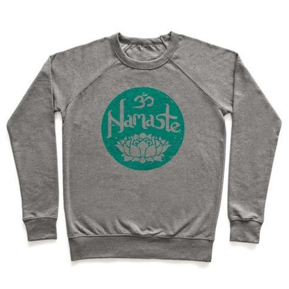 Virgin Teez  Pullover Crewneck Sweatshirt / x-small / Heathered Gray NAMASTE CREWNECK SWEATSHIRT