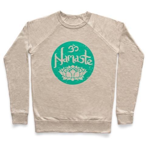 Virgin Teez  Pullover Crewneck Sweatshirt / x-small / Heathered Oatmeal NAMASTE CREWNECK SWEATSHIRT