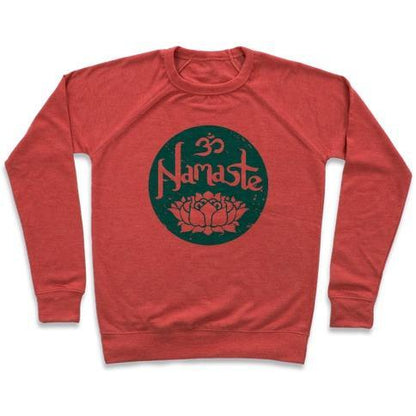 Virgin Teez  Pullover Crewneck Sweatshirt / x-small / Heathered Red NAMASTE CREWNECK SWEATSHIRT