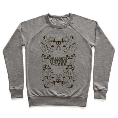 Virgin Teez  Pullover Crewneck Sweatshirt / x-small / Heathered Gray NAMASTE CREWNECK SWEATSHIRT