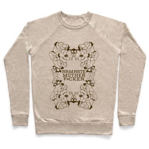 Virgin Teez  Pullover Crewneck Sweatshirt / x-small / Heathered Oatmeal NAMASTE CREWNECK SWEATSHIRT