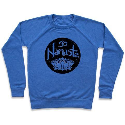 Virgin Teez  Pullover Crewneck Sweatshirt / x-small / Heathered Blue NAMASTE CREWNECK SWEATSHIRT