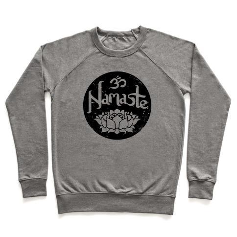 Virgin Teez  Pullover Crewneck Sweatshirt / x-small / Heathered Gray NAMASTE CREWNECK SWEATSHIRT