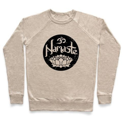 Virgin Teez  Pullover Crewneck Sweatshirt / x-small / Heathered Oatmeal NAMASTE CREWNECK SWEATSHIRT