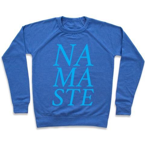 Virgin Teez  Pullover Crewneck Sweatshirt / x-small / Heathered Blue NAMASTE CREWNECK SWEATSHIRT