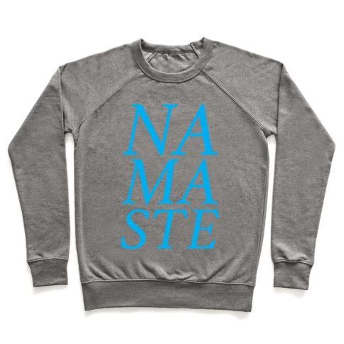 Virgin Teez  Pullover Crewneck Sweatshirt / x-small / Heathered Gray NAMASTE CREWNECK SWEATSHIRT