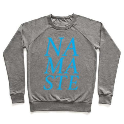 Virgin Teez  Pullover Crewneck Sweatshirt / x-small / Heathered Gray NAMASTE CREWNECK SWEATSHIRT