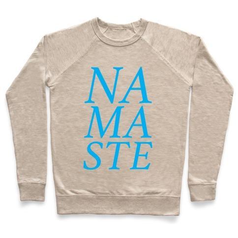 Virgin Teez  Pullover Crewneck Sweatshirt / x-small / Heathered Oatmeal NAMASTE CREWNECK SWEATSHIRT