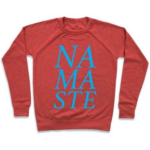 Virgin Teez  Pullover Crewneck Sweatshirt / x-small / Heathered Red NAMASTE CREWNECK SWEATSHIRT