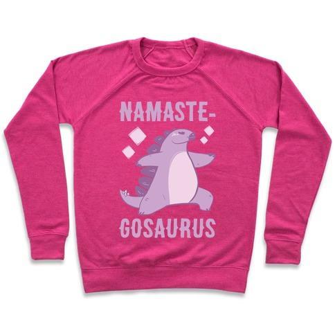 Virgin Teez  Pullover Crewneck Sweatshirt / x-small / Deep Pink NAMASTE-GOSAURUS CREWNECK SWEATSHIRT