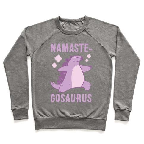 Virgin Teez  Pullover Crewneck Sweatshirt / x-small / Heathered Gray NAMASTE-GOSAURUS CREWNECK SWEATSHIRT