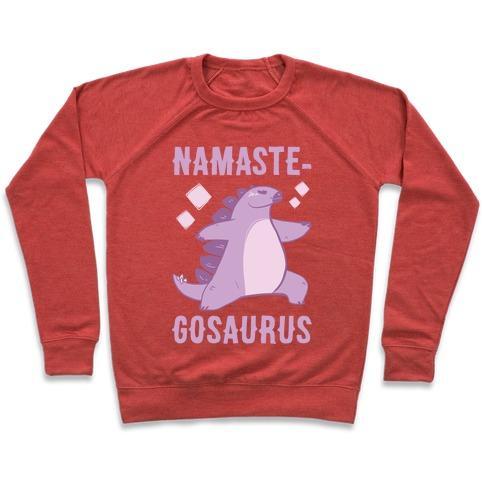 Virgin Teez  Pullover Crewneck Sweatshirt / x-small / Heathered Red NAMASTE-GOSAURUS CREWNECK SWEATSHIRT