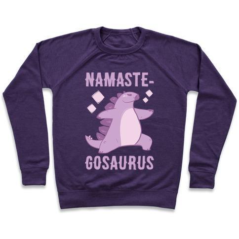 Virgin Teez  Pullover Crewneck Sweatshirt / x-small / Purple NAMASTE-GOSAURUS CREWNECK SWEATSHIRT