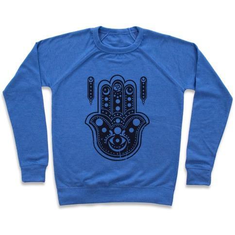 Virgin Teez  Pullover Crewneck Sweatshirt / x-small / Heathered Blue NAMASTE HAMSA HAND CREWNECK SWEATSHIRT