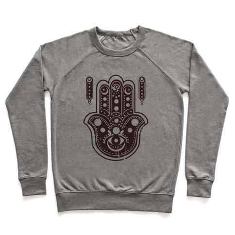 Virgin Teez  Pullover Crewneck Sweatshirt / x-small / Heathered Gray NAMASTE HAMSA HAND CREWNECK SWEATSHIRT