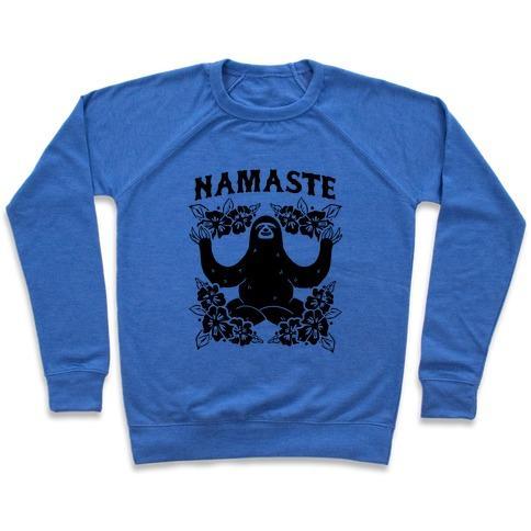 Virgin Teez  Pullover Crewneck Sweatshirt / x-small / Heathered Blue NAMASTE SLOTH CREWNECK SWEATSHIRT