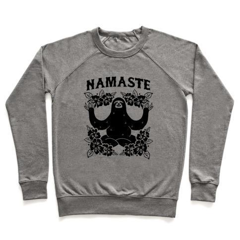 Virgin Teez  Pullover Crewneck Sweatshirt / x-small / Heathered Gray NAMASTE SLOTH CREWNECK SWEATSHIRT