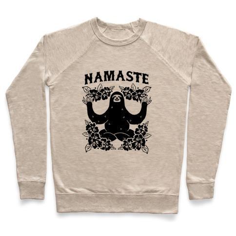 Virgin Teez  Pullover Crewneck Sweatshirt / x-small / Heathered Oatmeal NAMASTE SLOTH CREWNECK SWEATSHIRT