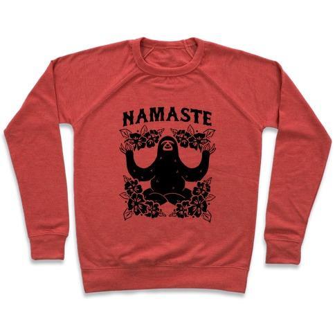 Virgin Teez  Pullover Crewneck Sweatshirt / x-small / Heathered Red NAMASTE SLOTH CREWNECK SWEATSHIRT