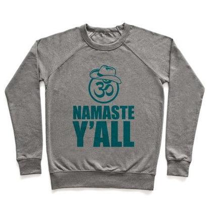 Virgin Teez  Pullover Crewneck Sweatshirt / x-small / Heathered Gray NAMASTE Y'ALL (TANK) CREWNECK SWEATSHIRT