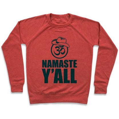 Virgin Teez  Pullover Crewneck Sweatshirt / x-small / Heathered Red NAMASTE Y'ALL (TANK) CREWNECK SWEATSHIRT