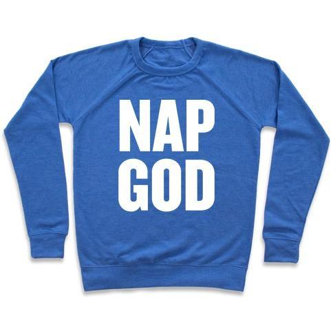 Virgin Teez  Pullover Crewneck Sweatshirt / x-small / Heathered Blue NAP GOD CREWNECK SWEATSHIRT