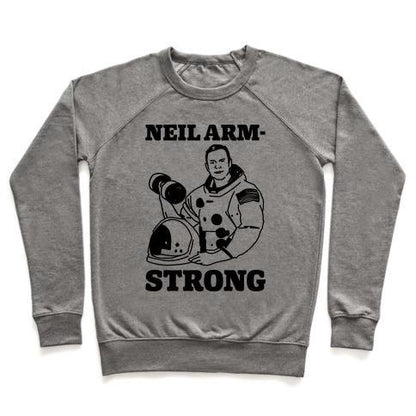 Virgin Teez  Pullover Crewneck Sweatshirt / x-small / Heathered Gray NEIL ARM-STRONG LIFTING CREWNECK SWEATSHIRT