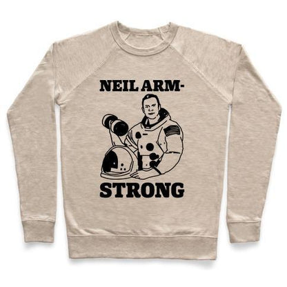 Virgin Teez  Pullover Crewneck Sweatshirt / x-small / Heathered Oatmeal NEIL ARM-STRONG LIFTING CREWNECK SWEATSHIRT