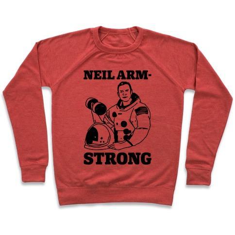 Virgin Teez  Pullover Crewneck Sweatshirt / x-small / Heathered Red NEIL ARM-STRONG LIFTING CREWNECK SWEATSHIRT