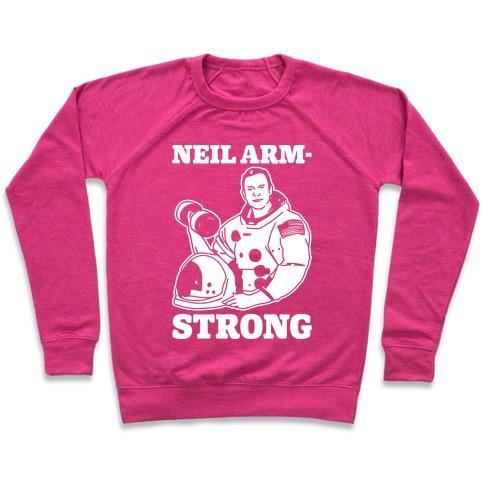 Virgin Teez  Pullover Crewneck Sweatshirt / x-small / Deep Pink NEIL ARM-STRONG LIFTING CREWNECK SWEATSHIRT