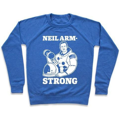 Virgin Teez  Pullover Crewneck Sweatshirt / x-small / Heathered Blue NEIL ARM-STRONG LIFTING CREWNECK SWEATSHIRT