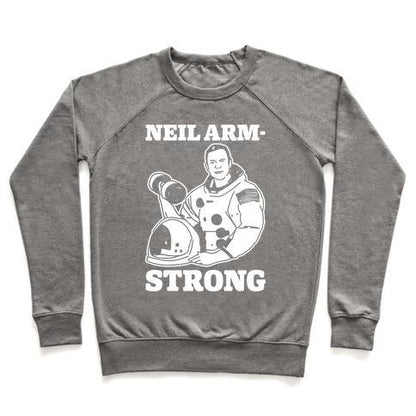 Virgin Teez  Pullover Crewneck Sweatshirt / x-small / Heathered Gray NEIL ARM-STRONG LIFTING CREWNECK SWEATSHIRT