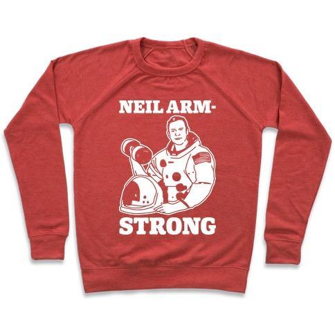 Virgin Teez  Pullover Crewneck Sweatshirt / x-small / Heathered Red NEIL ARM-STRONG LIFTING CREWNECK SWEATSHIRT