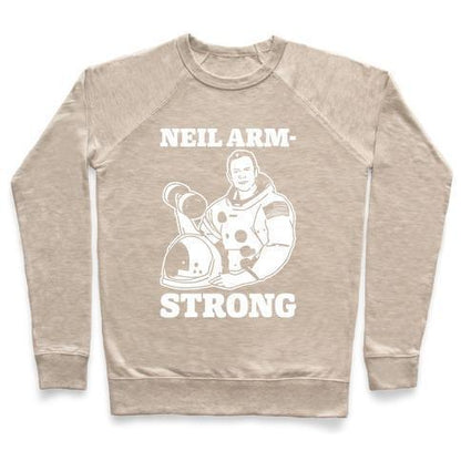 Virgin Teez  Pullover Crewneck Sweatshirt / x-small / Heathered Oatmeal NEIL ARM-STRONG LIFTING CREWNECK SWEATSHIRT