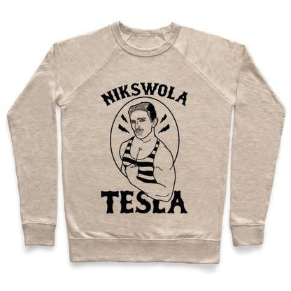 Virgin Teez  Pullover Crewneck Sweatshirt / x-small / Heathered Oatmeal NIKSWOLA TESLA CREWNECK SWEATSHIRT