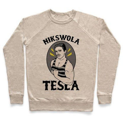 Virgin Teez  Pullover Crewneck Sweatshirt / x-small / Heathered Oatmeal NIKSWOLA TESLA CREWNECK SWEATSHIRT