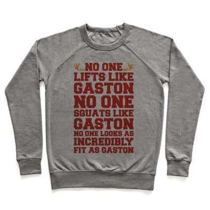 Virgin Teez  Pullover Crewneck Sweatshirt / x-small / Heathered Gray NO ONE LIFTS LIKE GASTON PARODY CREWNECK SWEATSHIRT