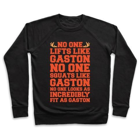 Virgin Teez  Pullover Crewneck Sweatshirt / x-small / Black NO ONE LIFTS LIKE GASTON PARODY WHITE PRINT CREWNECK SWEATSHIRT