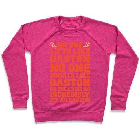 Virgin Teez  Pullover Crewneck Sweatshirt / x-small / Deep Pink NO ONE LIFTS LIKE GASTON PARODY WHITE PRINT CREWNECK SWEATSHIRT