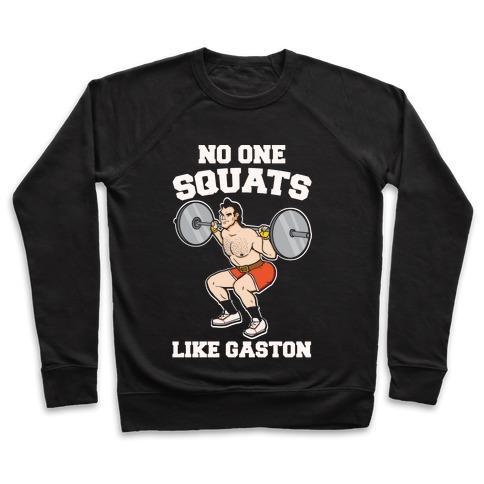 Virgin Teez  Pullover Crewneck Sweatshirt / x-small / Black NO ONE SQUATS LIKE GASTON PARODY WHITE PRINT CREWNECK SWEATSHIRT