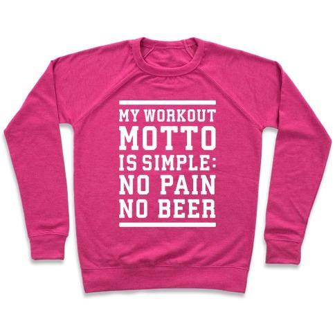 Virgin Teez  Pullover Crewneck Sweatshirt / x-small / Deep Pink NO PAIN NO BEER CREWNECK SWEATSHIRT