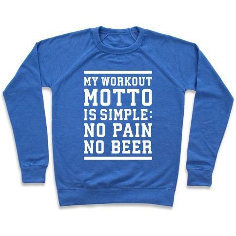 Virgin Teez  Pullover Crewneck Sweatshirt / x-small / Heathered Blue NO PAIN NO BEER CREWNECK SWEATSHIRT