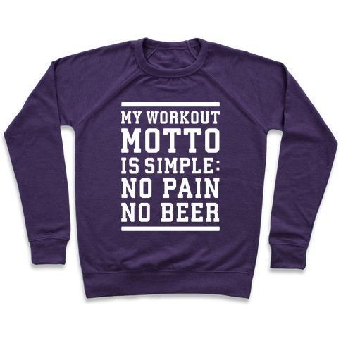 Virgin Teez  Pullover Crewneck Sweatshirt / x-small / Purple NO PAIN NO BEER CREWNECK SWEATSHIRT