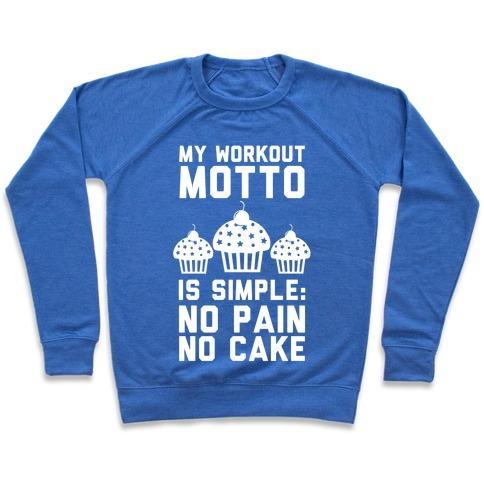 Virgin Teez  Pullover Crewneck Sweatshirt / x-small / Heathered Blue NO PAIN NO CAKE CREWNECK SWEATSHIRT