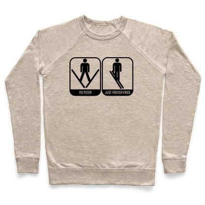 Virgin Teez  Pullover Crewneck Sweatshirt / x-small / Heathered Oatmeal NO PIZZA CREWNECK SWEATSHIRT