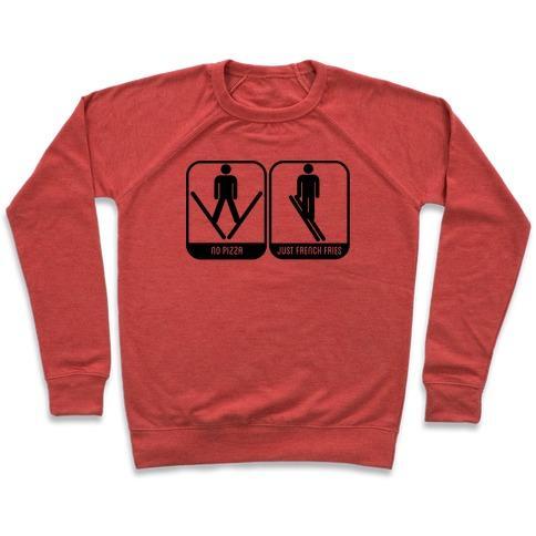 Virgin Teez  Pullover Crewneck Sweatshirt / x-small / Heathered Red NO PIZZA CREWNECK SWEATSHIRT