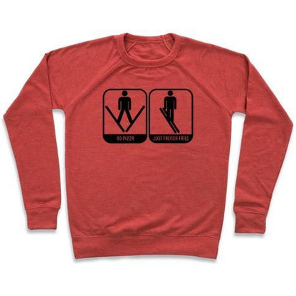 Virgin Teez  Pullover Crewneck Sweatshirt / x-small / Heathered Red NO PIZZA CREWNECK SWEATSHIRT