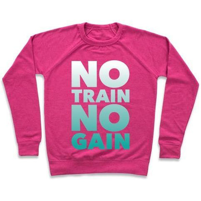 Virgin Teez  Pullover Crewneck Sweatshirt / x-small / Deep Pink NO TRAIN NO GAIN CREWNECK SWEATSHIRT